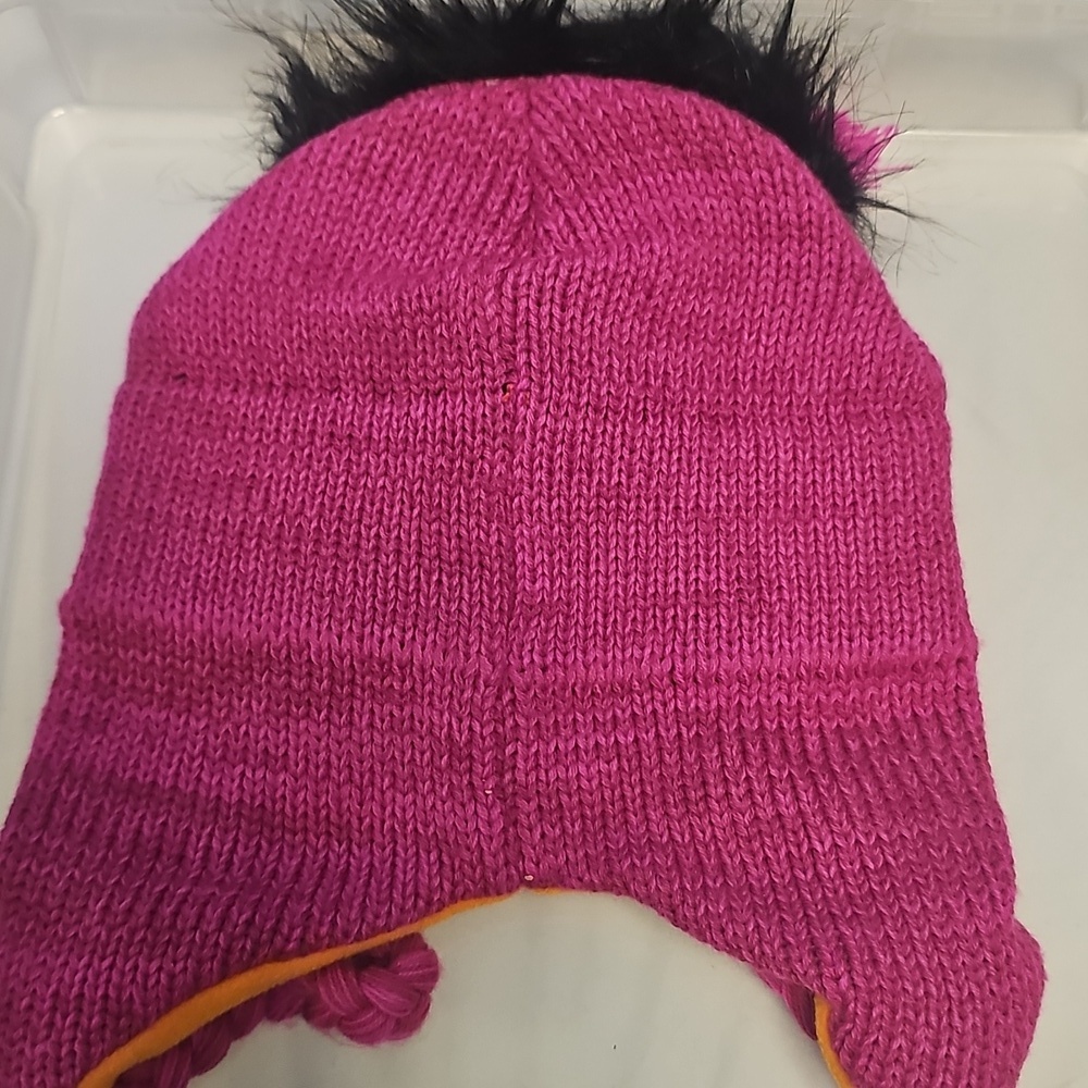 Vibrant Pink and Orange Knit Character Hat ( One Size) - Picture 3 of 4